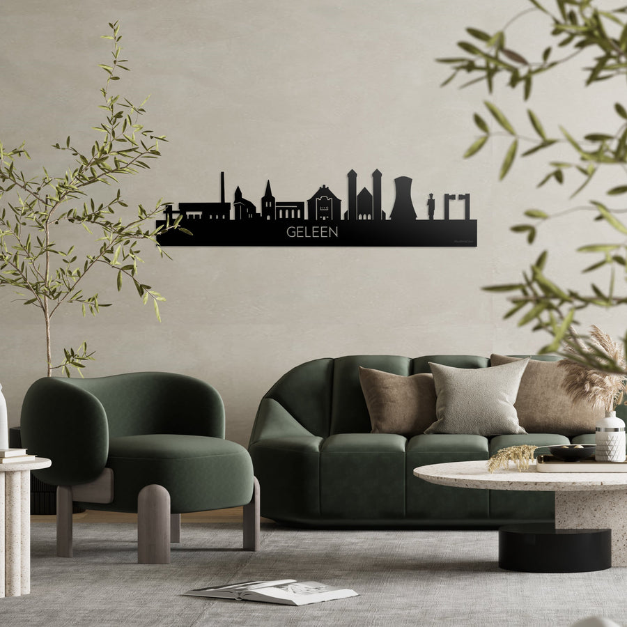 Skyline Geleen Zwart glanzend gerecycled kunststof cadeau decoratie relatiegeschenk van WoodWideCities