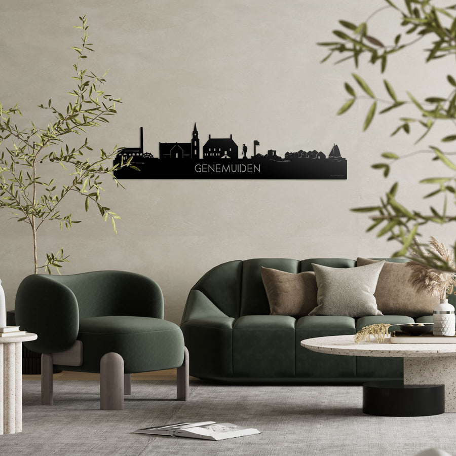 Skyline Genemuiden Zwart glanzend gerecycled kunststof cadeau decoratie relatiegeschenk van WoodWideCities