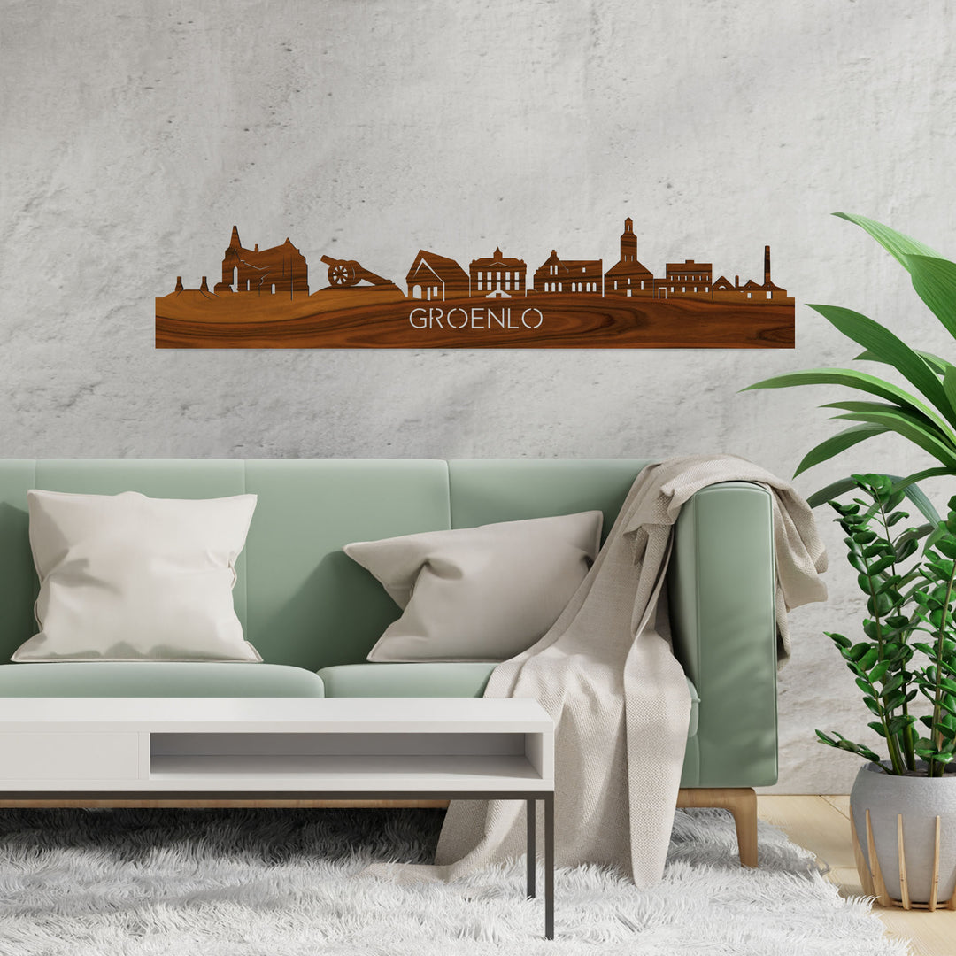 Skyline Groenlo Palissander houten cadeau decoratie relatiegeschenk van WoodWideCities