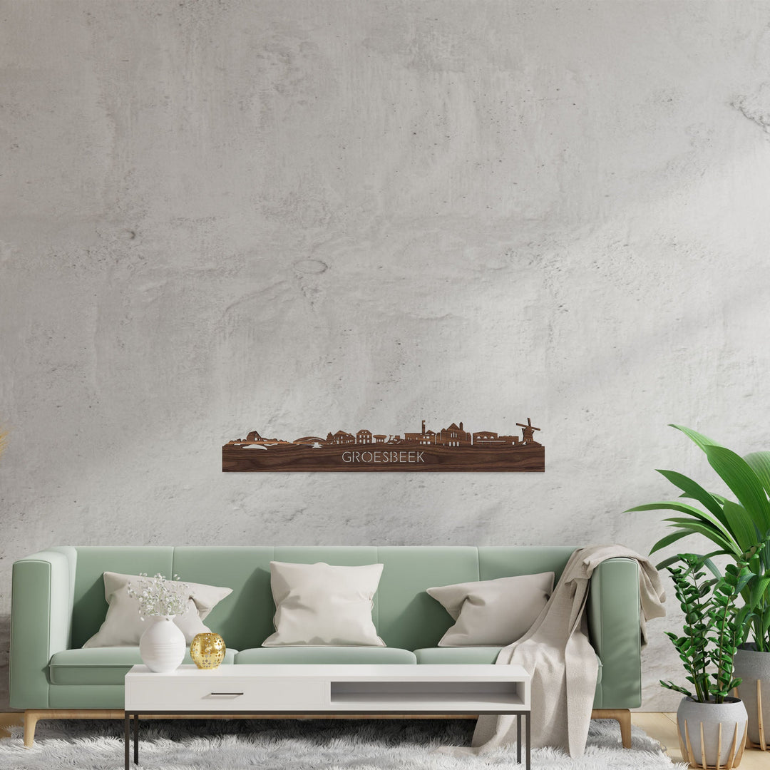 Skyline Groesbeek Noten houten cadeau decoratie relatiegeschenk van WoodWideCities