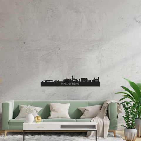 Skyline Hardenberg Zwart houten cadeau decoratie relatiegeschenk van WoodWideCities