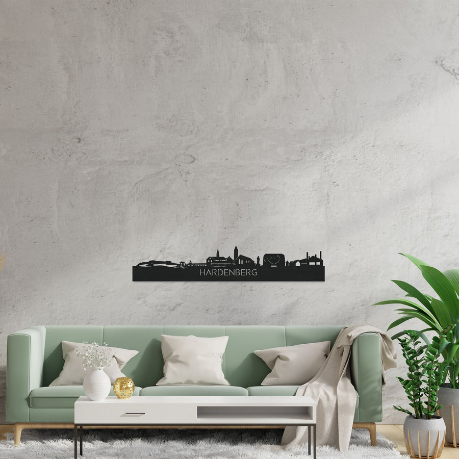 Skyline Hardenberg Zwart houten cadeau decoratie relatiegeschenk van WoodWideCities