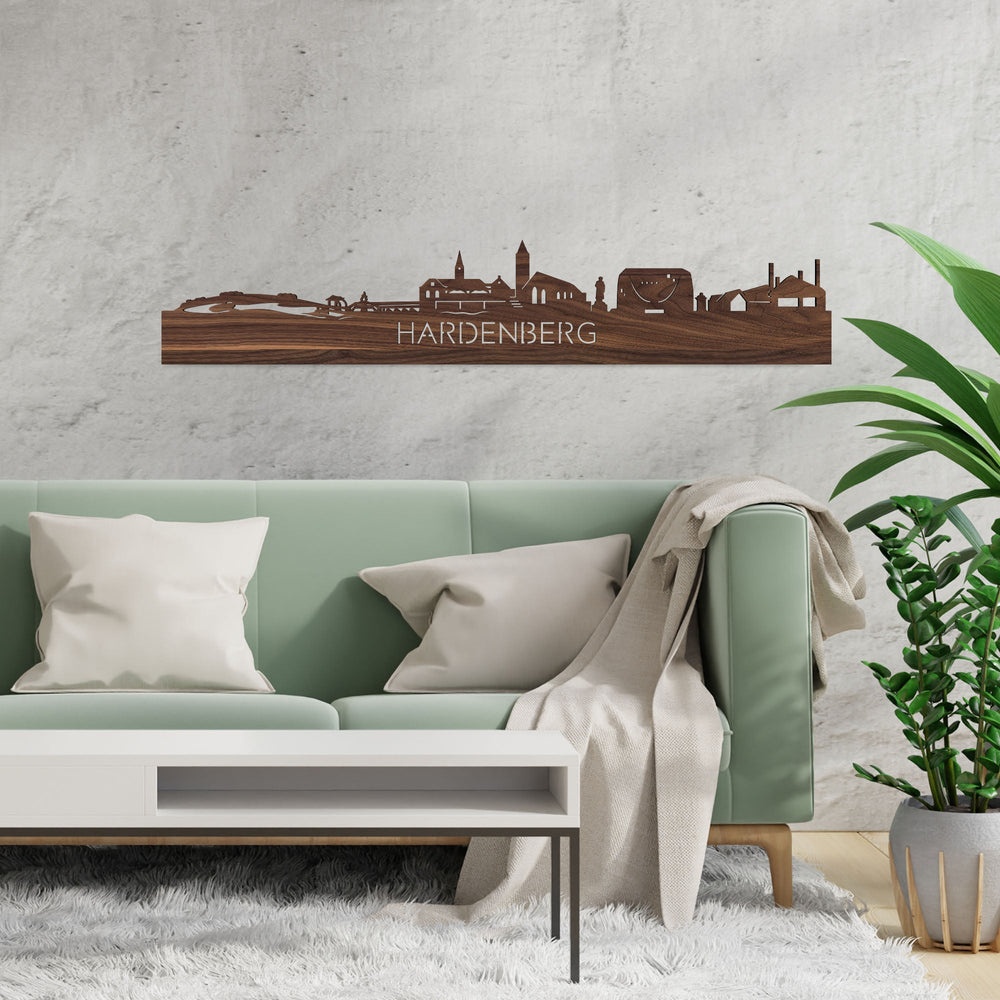 Skyline Hardenberg Noten houten cadeau decoratie relatiegeschenk van WoodWideCities