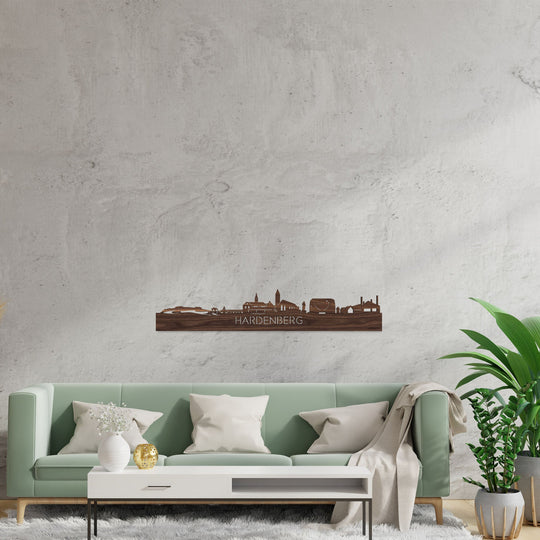 Skyline Hardenberg Noten houten cadeau decoratie relatiegeschenk van WoodWideCities