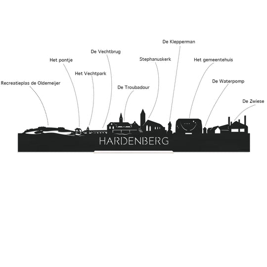 Skyline Hardenberg Noten houten cadeau decoratie relatiegeschenk van WoodWideCities