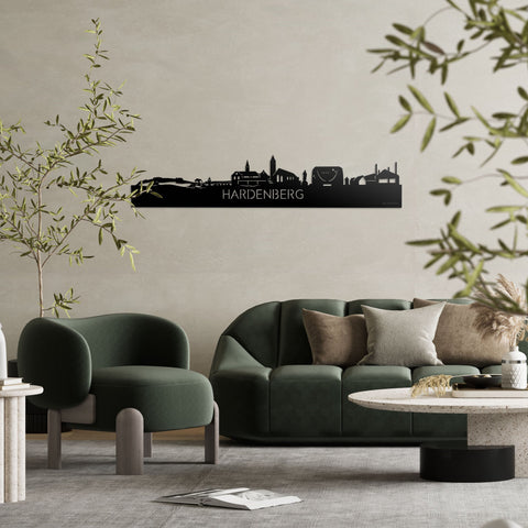 Skyline Hardenberg Zwart glanzend gerecycled kunststof cadeau decoratie relatiegeschenk van WoodWideCities