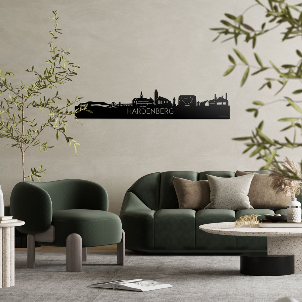 Skyline Hardenberg Zwart glanzend gerecycled kunststof cadeau decoratie relatiegeschenk van WoodWideCities