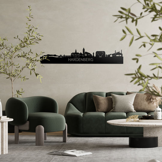 Skyline Hardenberg Zwart glanzend gerecycled kunststof cadeau decoratie relatiegeschenk van WoodWideCities