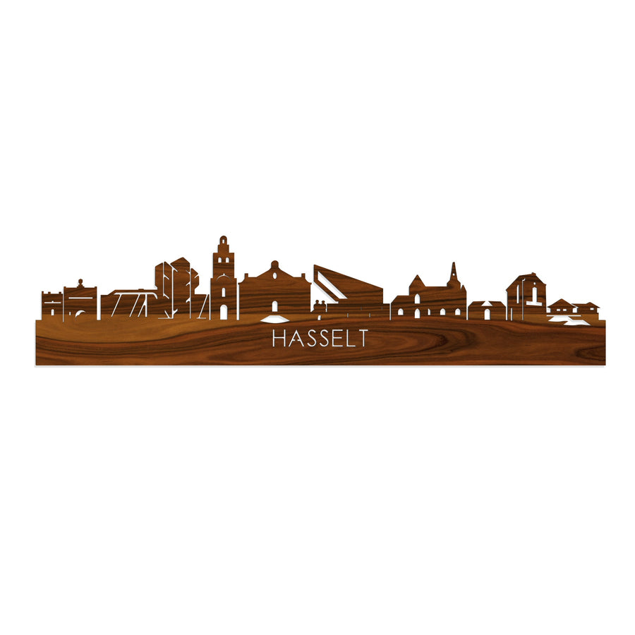 Skyline Hasselt Palissander houten cadeau decoratie relatiegeschenk van WoodWideCities
