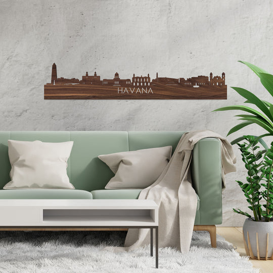 Skyline Havana Noten houten cadeau decoratie relatiegeschenk van WoodWideCities