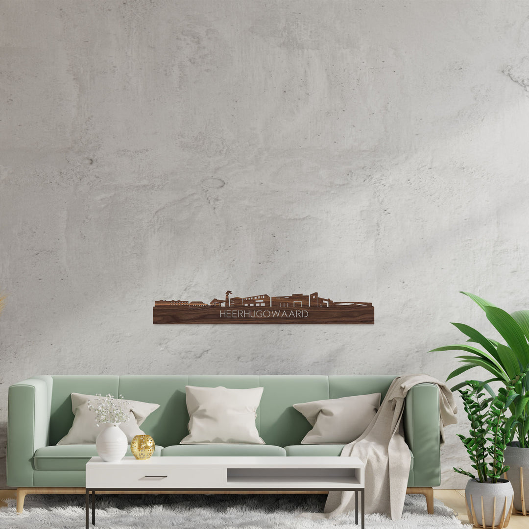 Skyline Heerhugowaard Noten houten cadeau decoratie relatiegeschenk van WoodWideCities