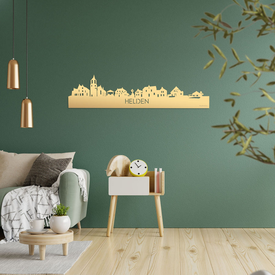 Skyline Helden Metallic Goud gerecycled kunststof cadeau decoratie relatiegeschenk van WoodWideCities
