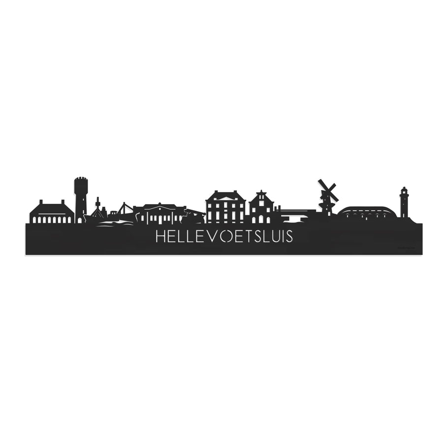 Skyline Hellevoetsluis Zwart houten cadeau decoratie relatiegeschenk van WoodWideCities