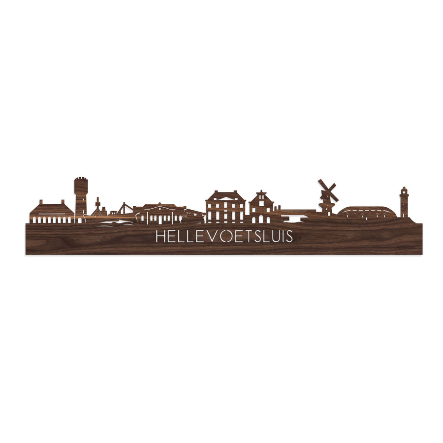 Skyline Hellevoetsluis Noten houten cadeau decoratie relatiegeschenk van WoodWideCities