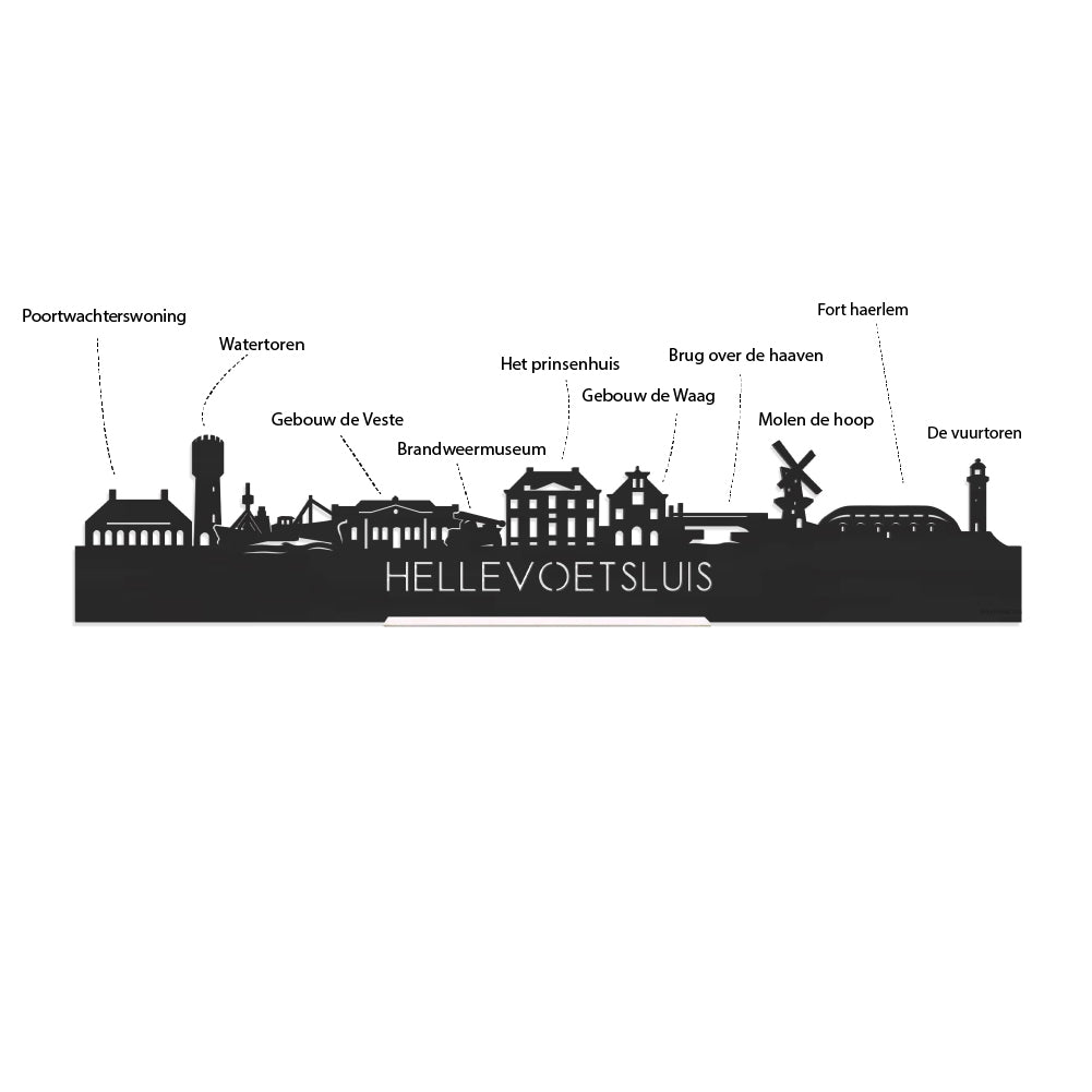 Skyline Hellevoetsluis Zwart glanzend gerecycled kunststof cadeau decoratie relatiegeschenk van WoodWideCities
