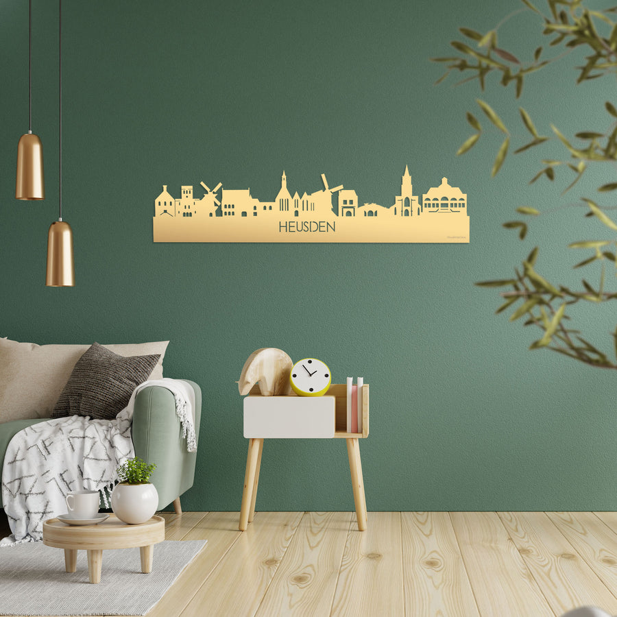 Skyline Heusden Metallic Goud gerecycled kunststof cadeau decoratie relatiegeschenk van WoodWideCities