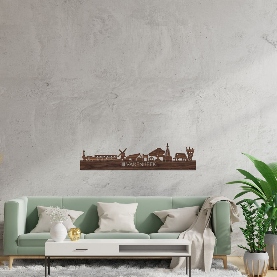 Skyline Hilvarenbeek Noten houten cadeau decoratie relatiegeschenk van WoodWideCities