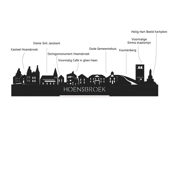 Skyline Hoensbroek Noten houten cadeau decoratie relatiegeschenk van WoodWideCities