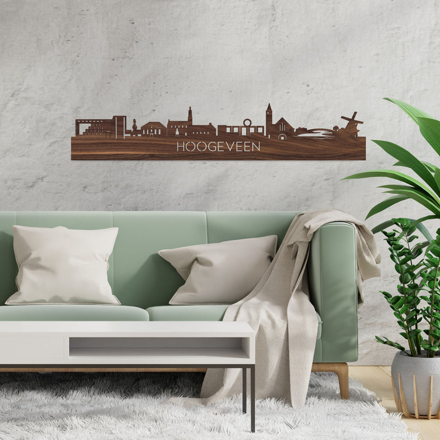 Skyline Hoogeveen  Noten houten cadeau decoratie relatiegeschenk van WoodWideCities