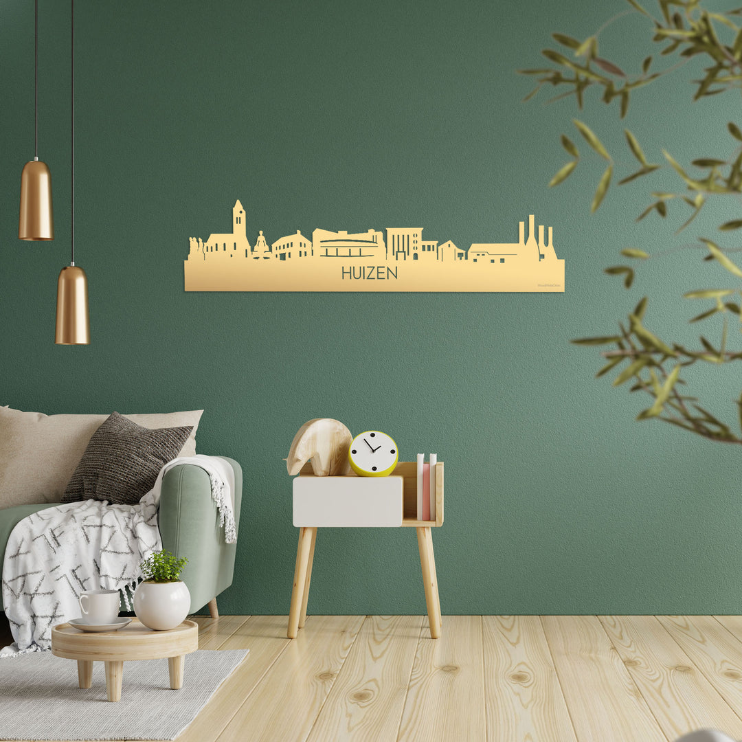 Skyline Huizen Metallic Goud gerecycled kunststof cadeau decoratie relatiegeschenk van WoodWideCities