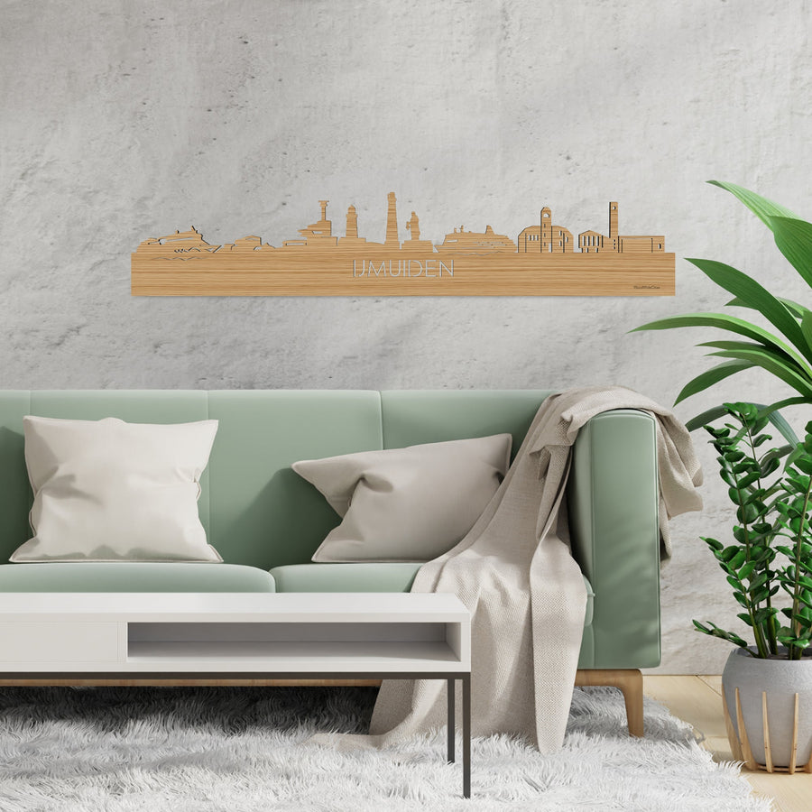 Skyline IJmuiden Bamboe houten cadeau decoratie relatiegeschenk van WoodWideCities