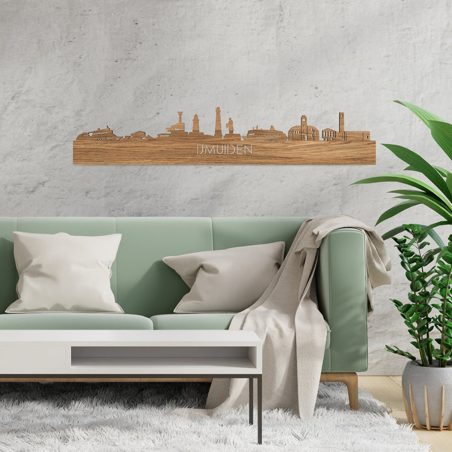 Skyline IJmuiden Eiken houten cadeau decoratie relatiegeschenk van WoodWideCities