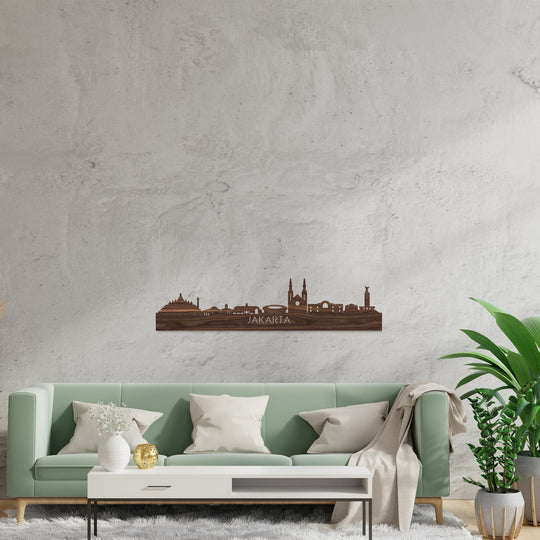 Skyline Jakarta Noten houten cadeau decoratie relatiegeschenk van WoodWideCities