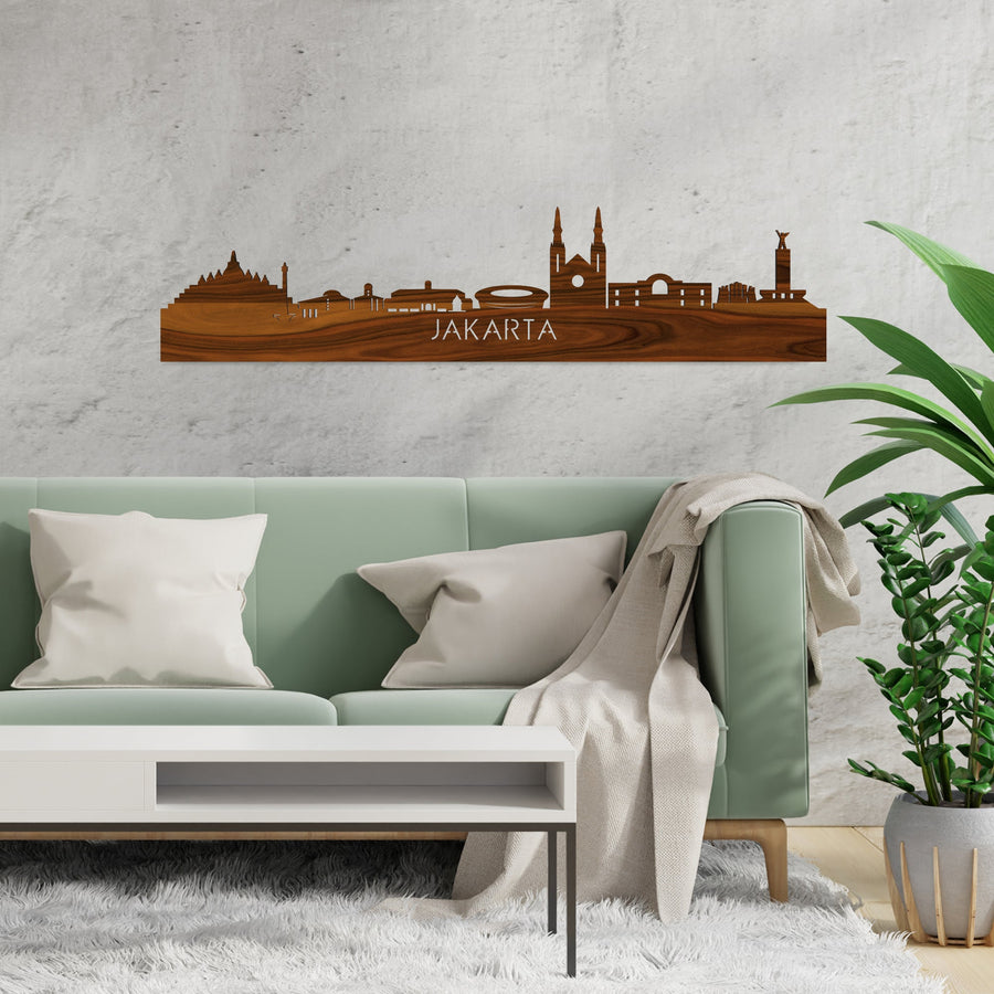 Skyline Jakarta Palissander houten cadeau decoratie relatiegeschenk van WoodWideCities