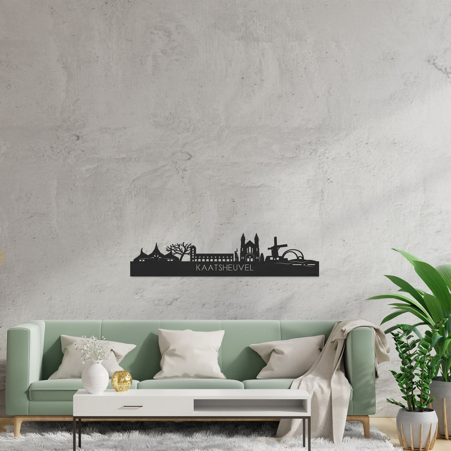 Skyline Kaatsheuvel Zwart houten cadeau decoratie relatiegeschenk van WoodWideCities