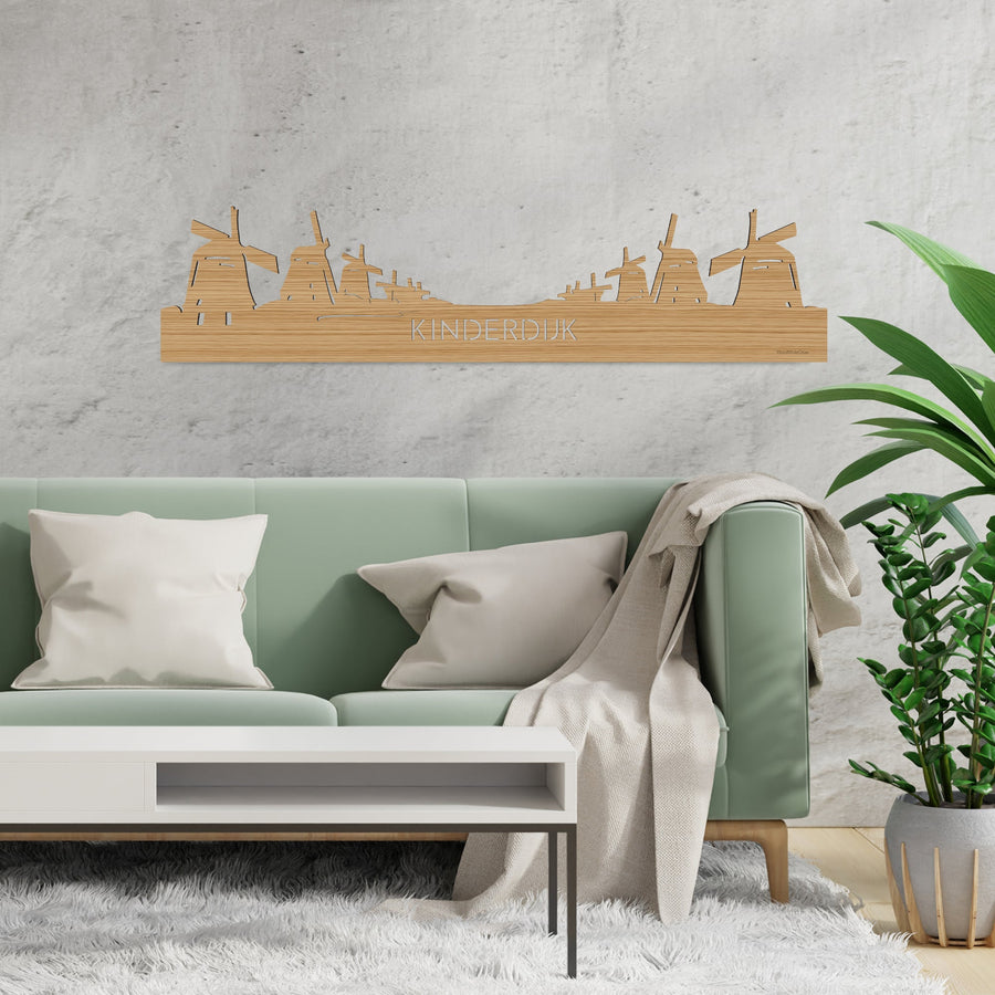 Skyline Kinderdijk Bamboe houten cadeau decoratie relatiegeschenk van WoodWideCities