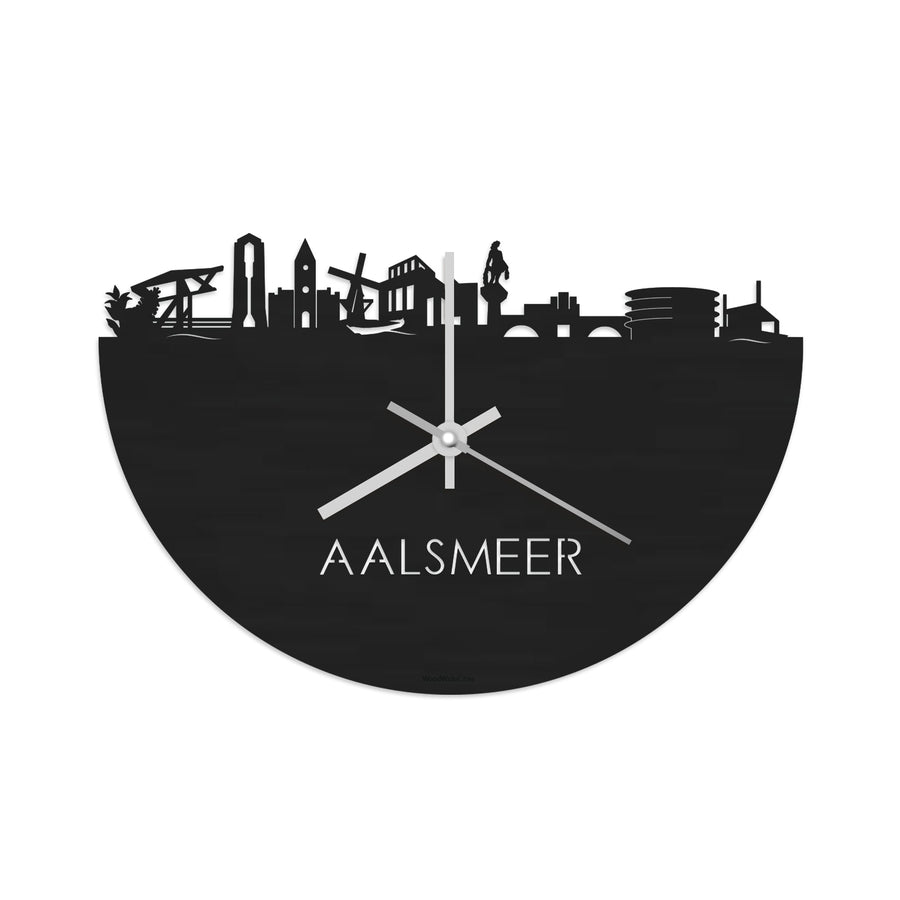 Skyline Klok Aalsmeer Black Zwart houten cadeau wanddecoratie relatiegeschenk van WoodWideCities