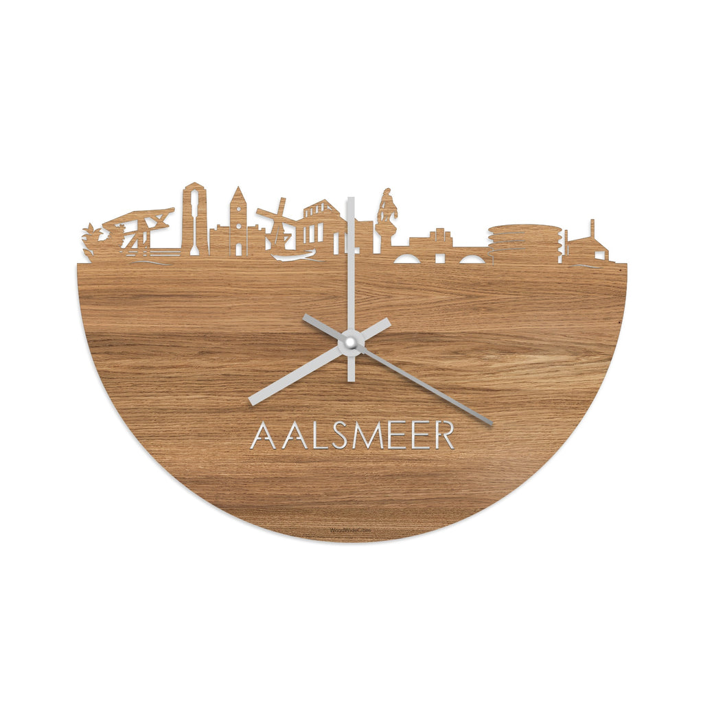 Skyline Klok Aalsmeer Eiken houten cadeau wanddecoratie relatiegeschenk van WoodWideCities