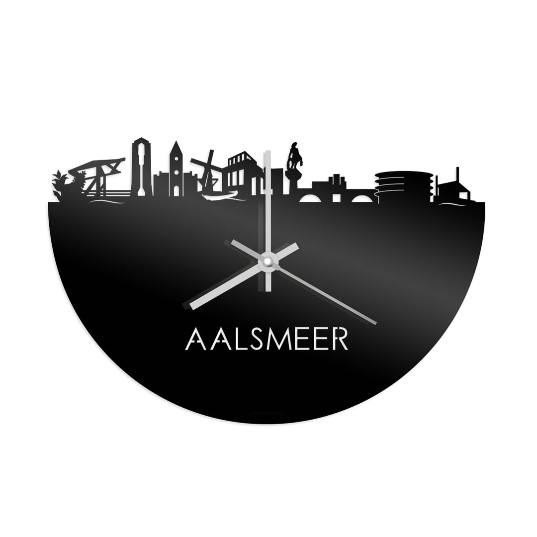 Skyline Klok Aalsmeer Zwart glanzend gerecycled kunststof cadeau wanddecoratie relatiegeschenk van WoodWideCities