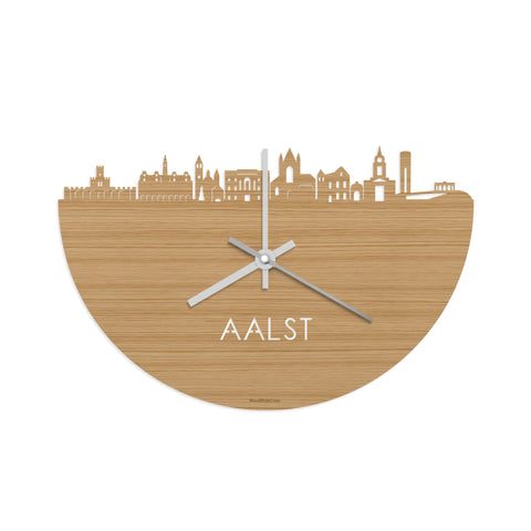 Skyline Klok Aalst Bamboe houten cadeau wanddecoratie relatiegeschenk van WoodWideCities
