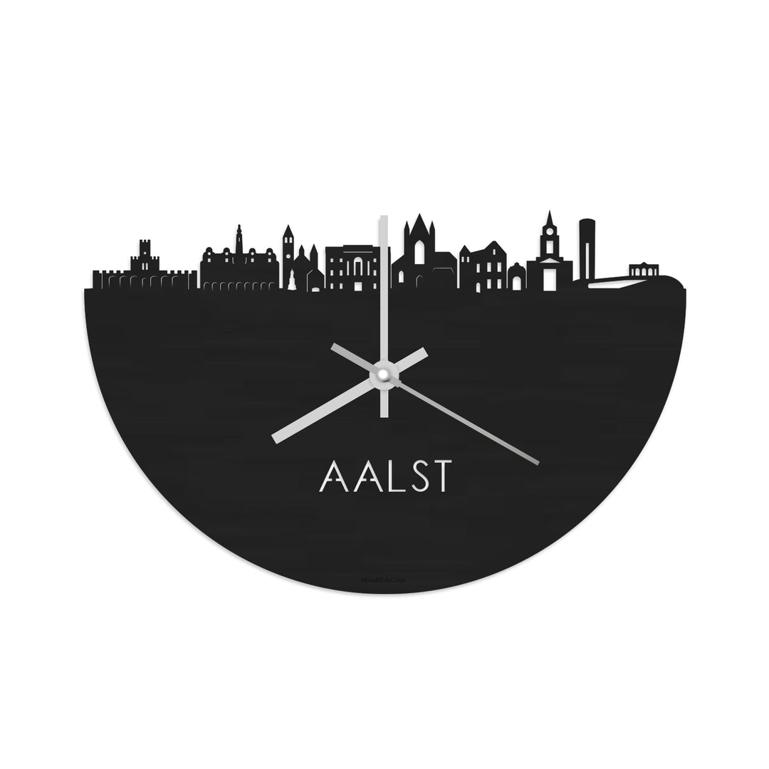 Skyline Klok Aalst Black Zwart houten cadeau wanddecoratie relatiegeschenk van WoodWideCities