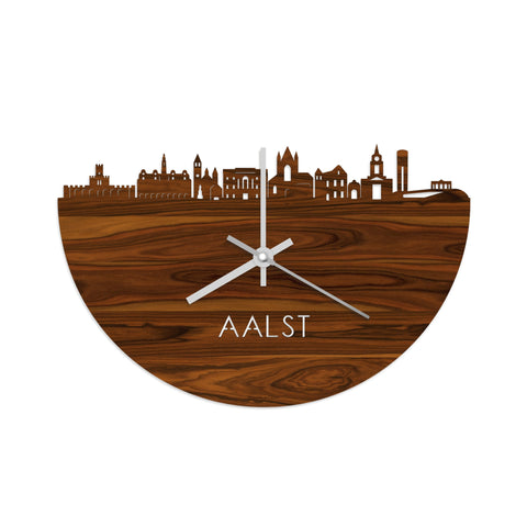 Skyline Klok Aalst Palissander houten cadeau wanddecoratie relatiegeschenk van WoodWideCities
