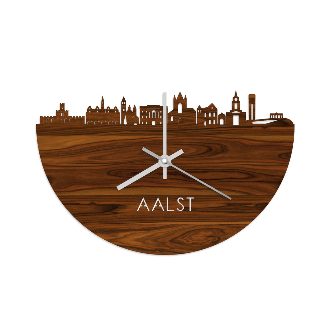 Skyline Klok Aalst Palissander houten cadeau wanddecoratie relatiegeschenk van WoodWideCities