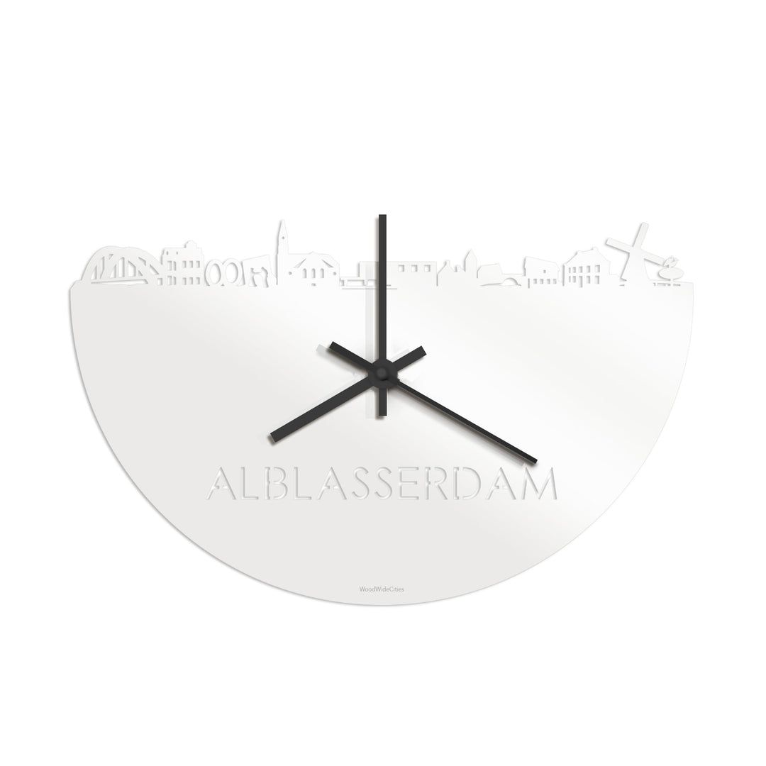 Skyline Klok Alblasserdam Wit glanzend gerecycled kunststof cadeau decoratie relatiegeschenk van WoodWideCities
