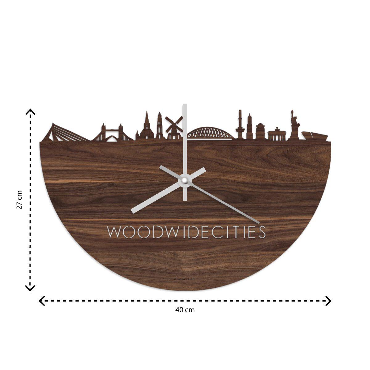 Skyline Klok Almelo Noten houten cadeau wanddecoratie relatiegeschenk van WoodWideCities