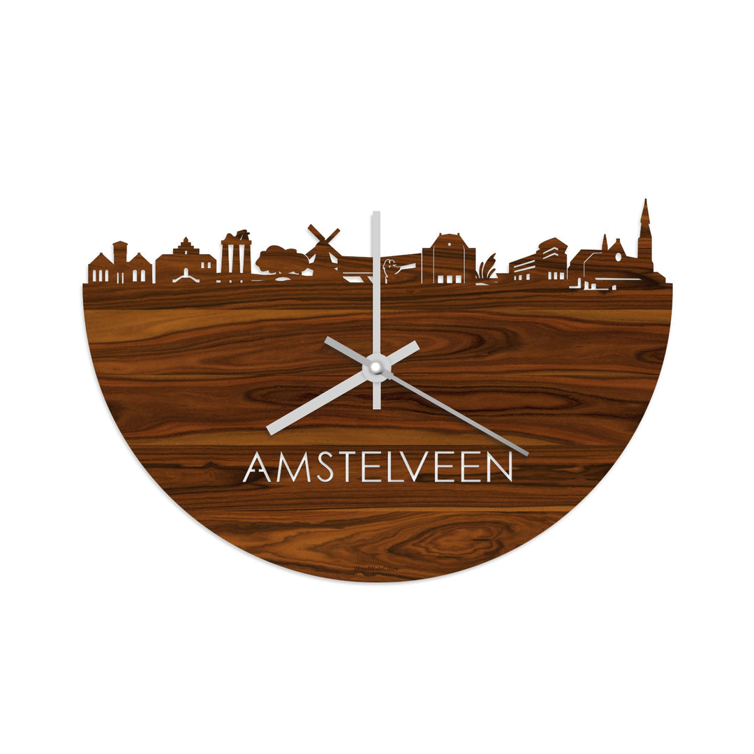 Skyline Klok Amstelveen Palissander houten cadeau decoratie relatiegeschenk van WoodWideCities