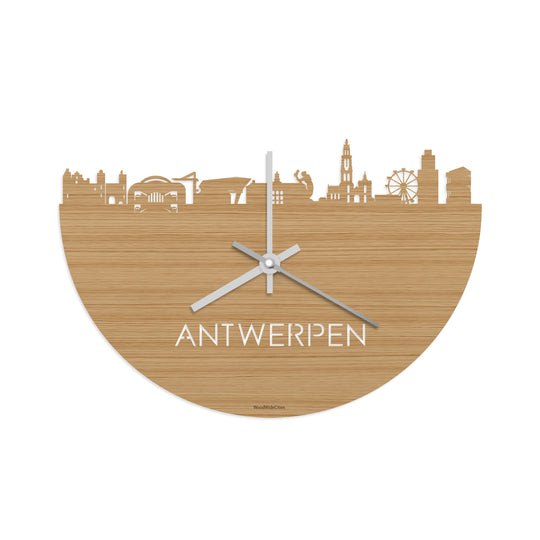 Skyline Klok Antwerpen Bamboe houten cadeau decoratie relatiegeschenk van WoodWideCities