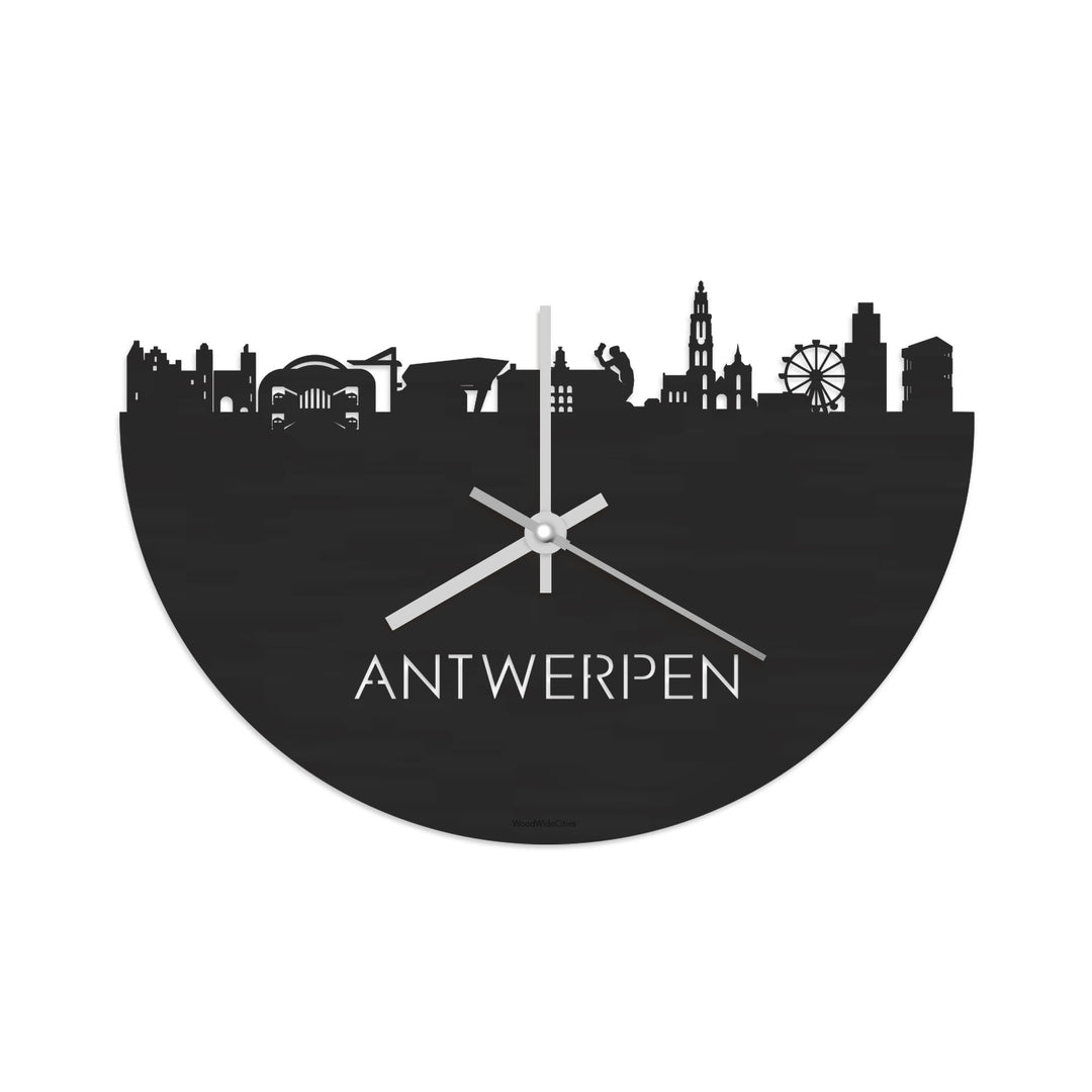 Skyline Klok Antwerpen Black Zwart houten cadeau decoratie relatiegeschenk van WoodWideCities