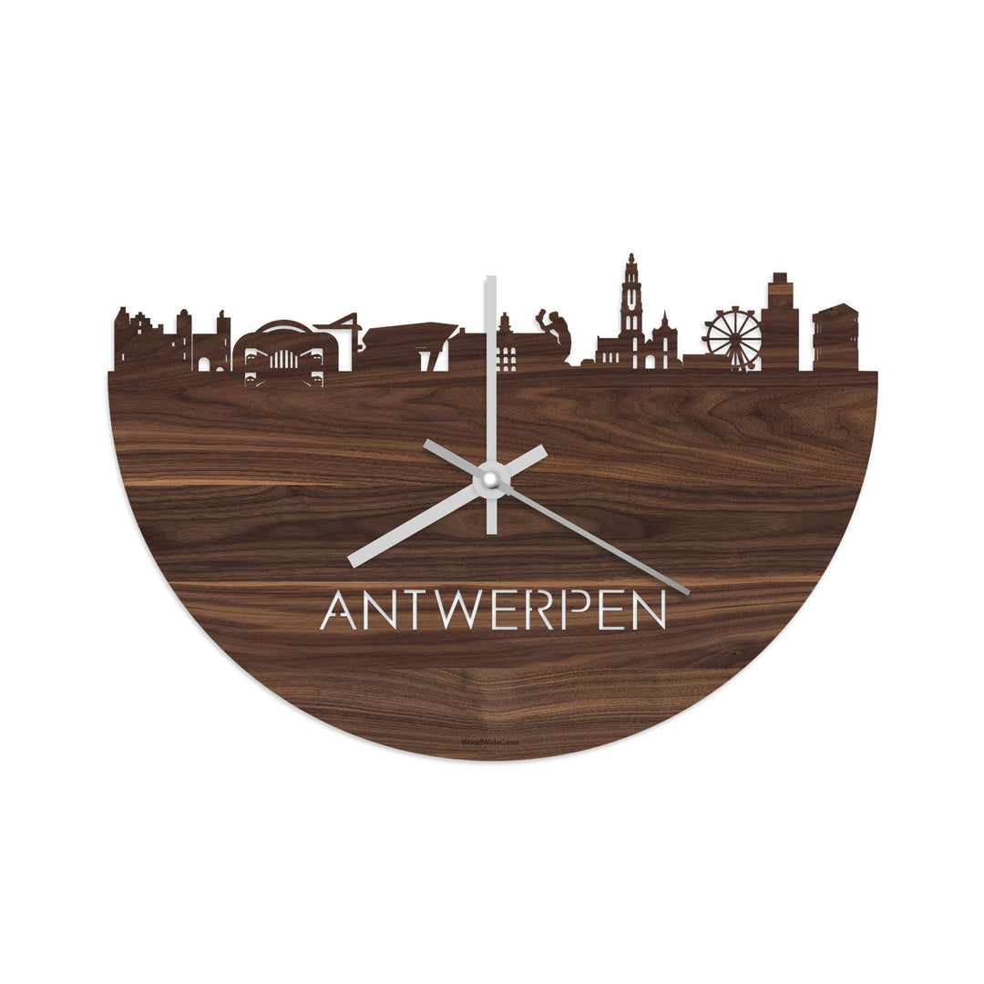 Skyline Klok Antwerpen Noten houten cadeau decoratie relatiegeschenk van WoodWideCities