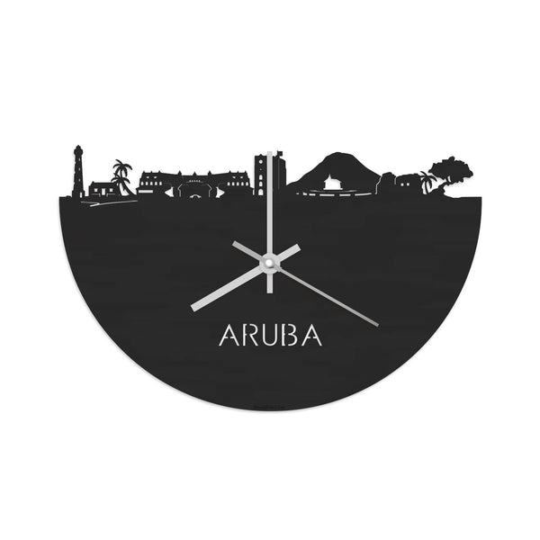 Skyline Klok Aruba Black Zwart houten cadeau decoratie relatiegeschenk van WoodWideCities
