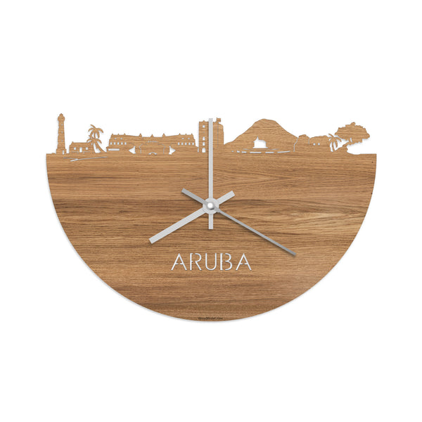 Skyline Klok Aruba Eiken houten cadeau decoratie relatiegeschenk van WoodWideCities