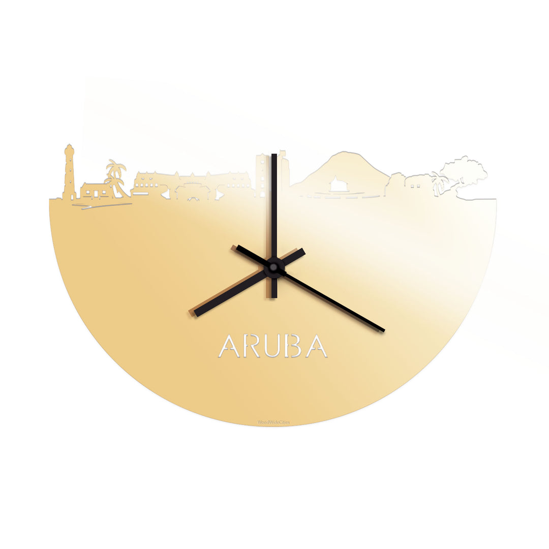 Skyline Klok Aruba Metallic Goud gerecycled kunststof cadeau decoratie relatiegeschenk van WoodWideCities