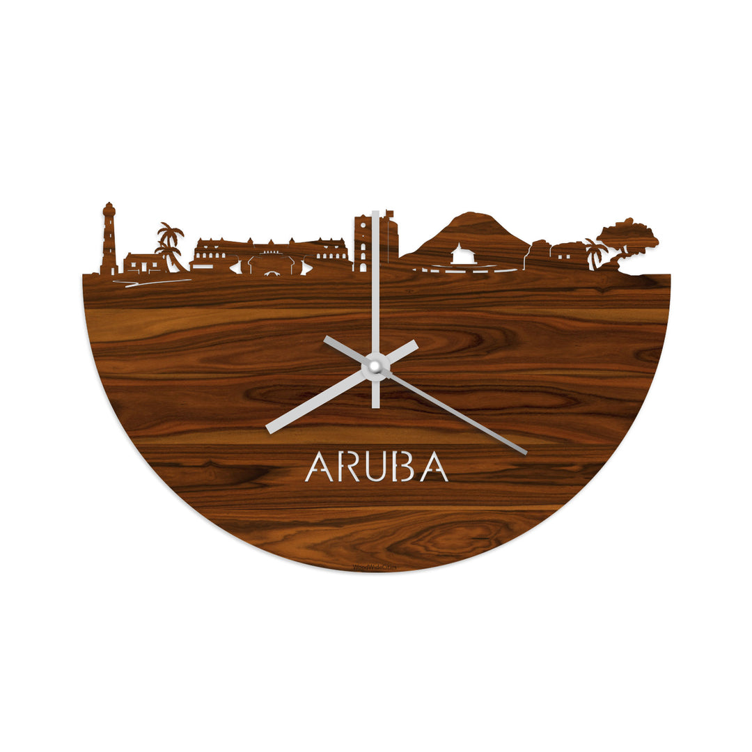 Skyline Klok Aruba Palissander houten cadeau decoratie relatiegeschenk van WoodWideCities