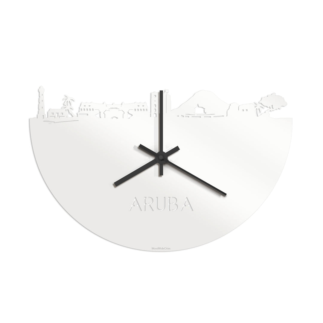 Skyline Klok Aruba Wit glanzend gerecycled kunststof cadeau decoratie relatiegeschenk van WoodWideCities