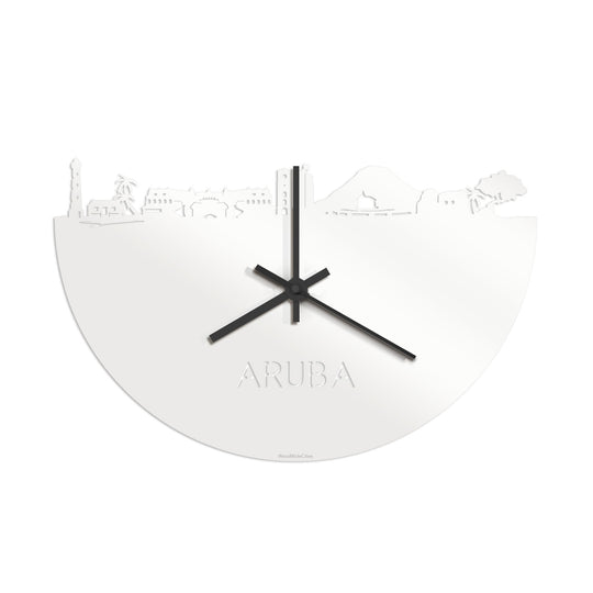 Skyline Klok Aruba Wit glanzend gerecycled kunststof cadeau decoratie relatiegeschenk van WoodWideCities