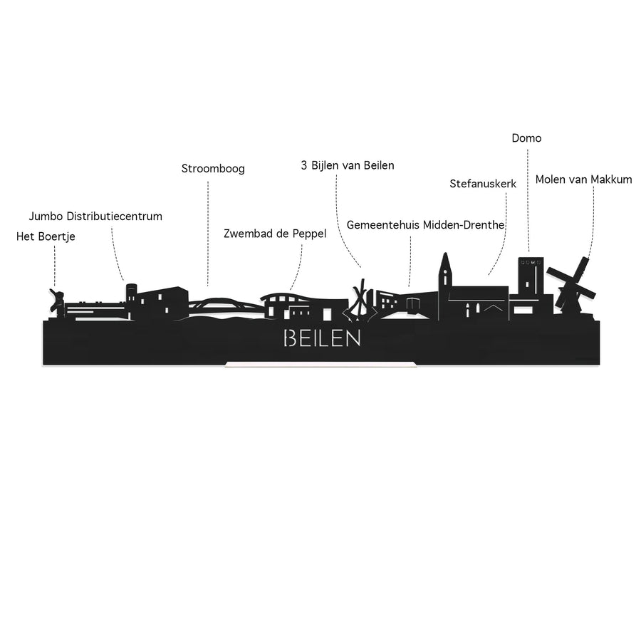 Skyline Klok Beilen Black Zwart houten cadeau wanddecoratie relatiegeschenk van WoodWideCities